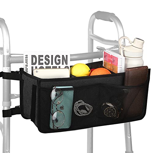 Walker Basket Foldable Walker Storage Bag With Two Split Boards And Six Non-Slip Straps Big Capacity Walker Basket Tote Organizer Never Tipping Over Ideal For Senior, Universal Size (Black) #TOP3