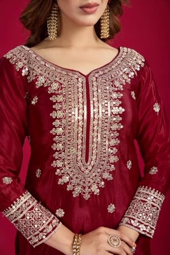 Image of Women's Heavy Embroiderd Work Purple Color Weding Wear Straight Kurta Sharara Set for Women with Dupatta