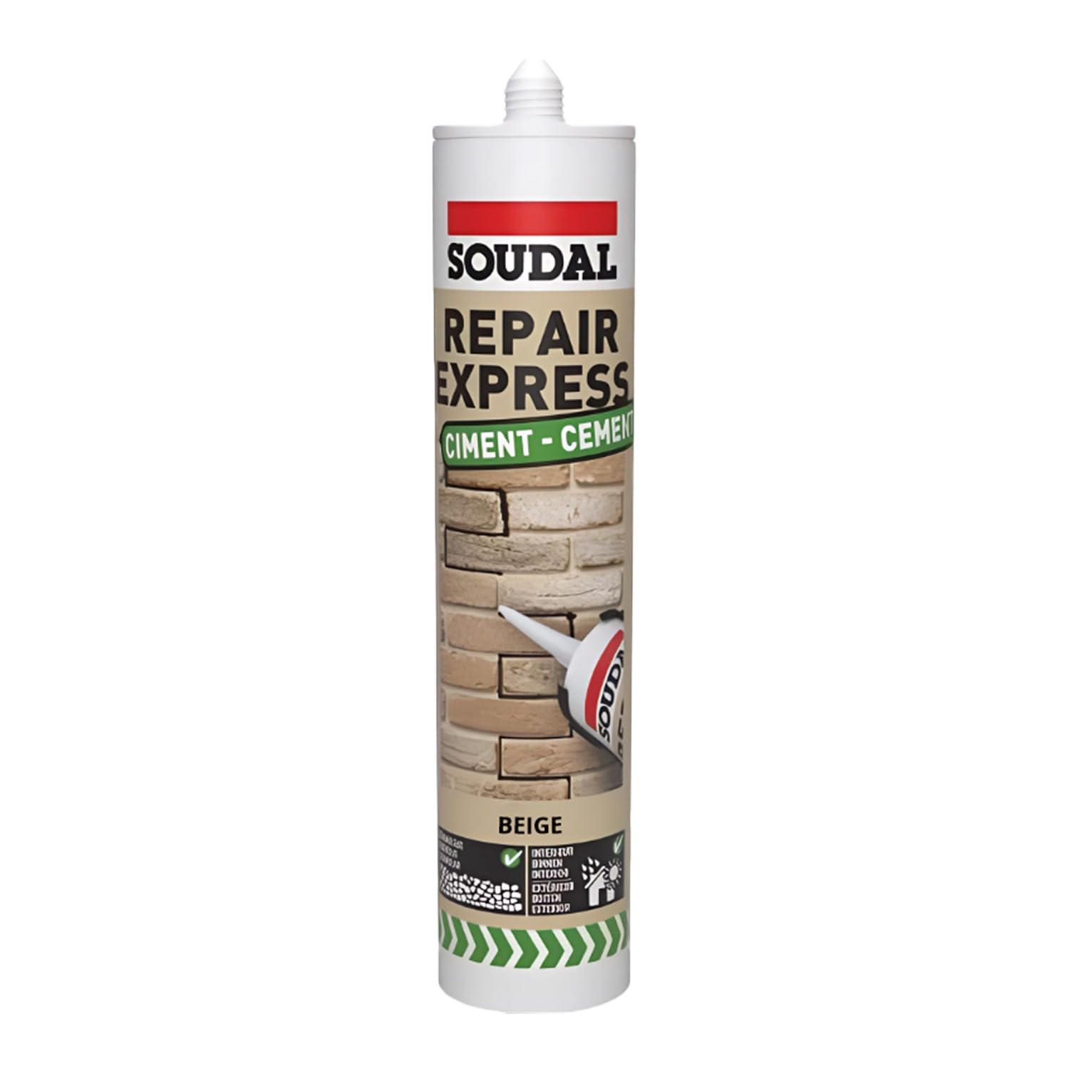 Soudal Repair Express Cement Beige 290ml Ready-to-Use Quick-Setting Repair Filler for Joints Cracks & Brickwork Indoor & Outdoor Use Easy Application & Strong Bond