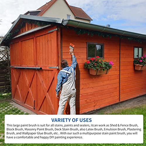 Deck Stain & Sealer Block Paint Brushes, 5 Inch Wide Masonry Paintbrush Multipurpose For Concrete, Brick, Stone, Floor, Fence, Walls, Ceilings, Wooden Base Screwed For Threaded Extension Pole #TOP4