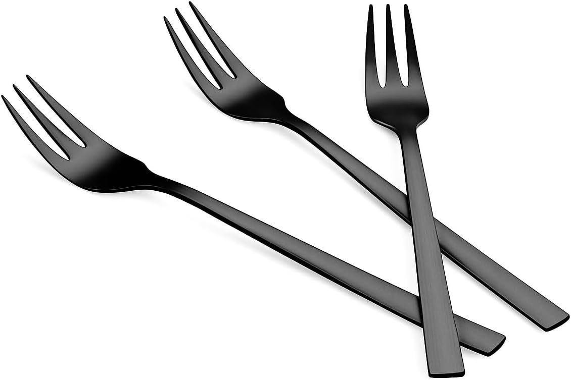 Dessert Forks Set 3-15 cm 18/10 Stainless Steel with Matt PVD Finish, Slim Ergonomic Handle, Rustproof, Dishwasher Safe