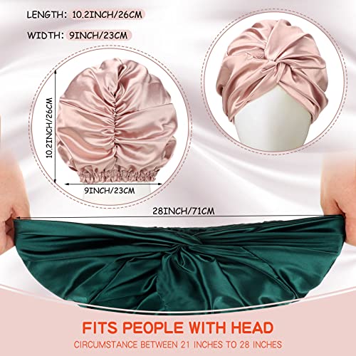 3 Pieces Silk Hair Wrap for Sleeping Women Bonnet Silk Sleeping Bonnet Elastic Hair Care Sleep Cap for Natural Curly Hair (Black, Rose Gold, Green)