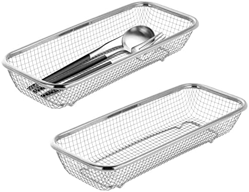 Panesor Drawer Organizer Stainless Steel Utensils Holder Mesh Drainer Basket Kitchen Cabinet Drawer Organizer Flatware Tray (2 PCS, Silver)