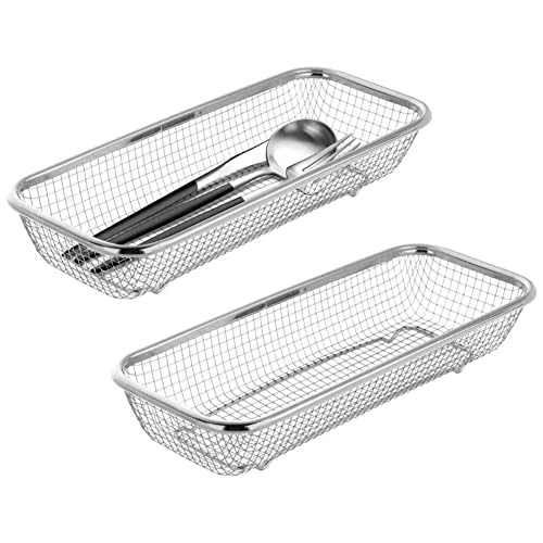 Panesor Drawer Organizer Stainless Steel Utensils Holder Mesh Drainer Basket Kitchen Cabinet Drawer Organizer Flatware Tray (2 Pcs, Silver) #TOP3