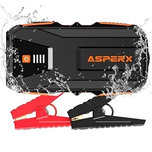 AsperX Starthilfe Powerbank 3000A 12V(Bis Zu 10,0L Benzin oder 8,0L Diesel) Auto Starthilfe mit Starthilfekabel,LED Taschenlampe,IP64 Wasserdicht,Jump Starter für PKW LKW UTV Van Motorrad