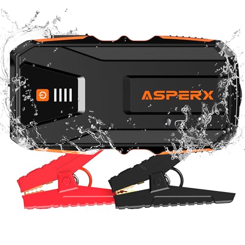 AsperX Starthilfe Powerbank 3000A 12V(Bis Zu 10,0L Benzin oder 8,0L Diesel) Auto Starthilfe mit Starthilfekabel,LED Taschenlampe,IP64 Wasserdicht,Jump Starter für PKW LKW UTV Van Motorrad