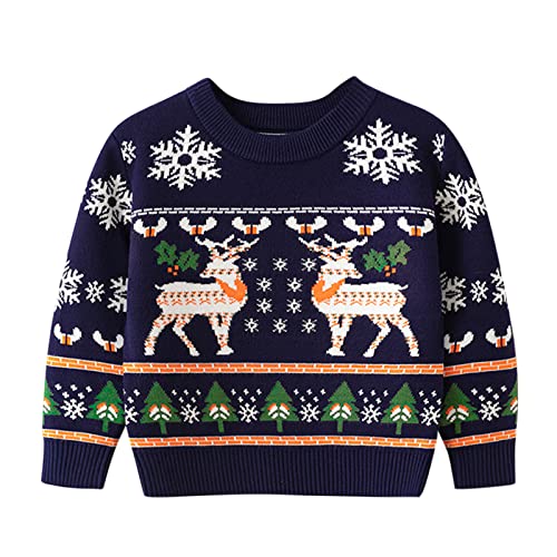 Toddler Boys Girls Christmas Cartoon Deer Snowflake Sweater Long Sleeve Warm Knitted Pullover Infant Sweaters for