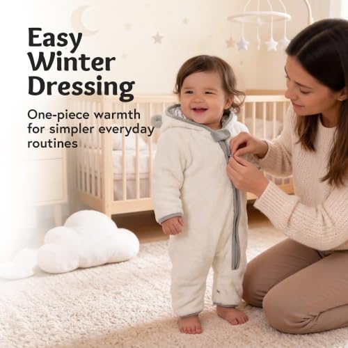 Image of Baby Deedee Bunting Teddy, Sherpa Hooded Teddy Ears Diaper Zip
