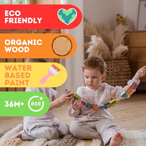 Image of CUBIKA Wooden Flyring Cars Lacing Toy - Montessori Lacing Toy for Kids Ages 3+ - Wooden Lacing Cards with Threading String - Fine Motor Toy - FSC-Certified Wood, Travel Toy for Toddlers
