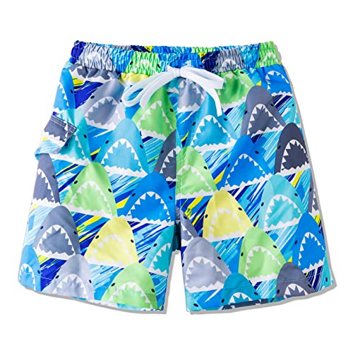 XFGIRLS Pantalones Cortos de natación para niños, Estampado de Secado rápido, para Playa, para niños, 5 a 14 años, Tiburón Cian, 5-6 Años Cover