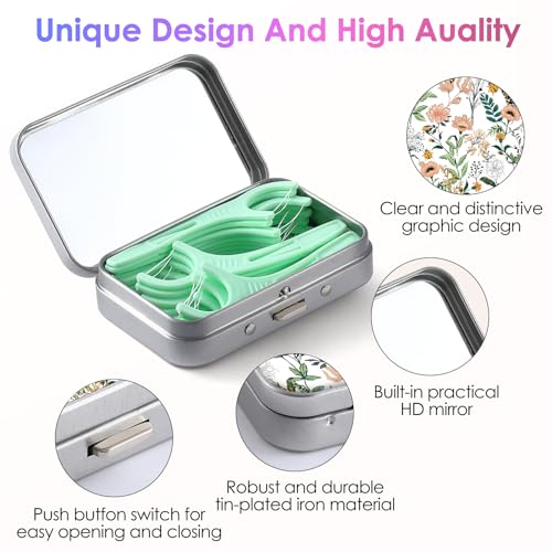 Image of Dental Floss Portable Case, Easy to Store Floss Picks of Various Sizes, Portable Dental Floss Dispenser is Perfect for Travelling, Hotels, Dinners, Appointments.White Flower