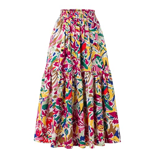 Ladies' High Waist Skirt with Elastic Waist and Pockets in Spring Summer and Autumn Wine-red