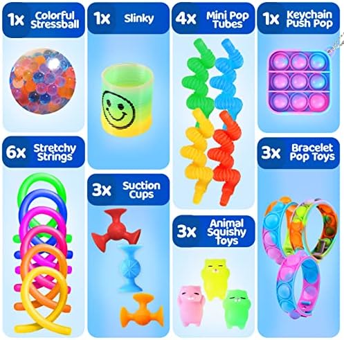 50 Pcs Fidget Toys Pack, Fidget Toys Party Favors, Surprise Fidget Box, Autism Sensory Travel Toys, Stress Anxiety Relief for Kids Adults, Carnival Prize Classroom Rewards Pinata Goodie Bag Fillers
