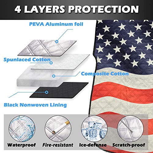 Big Hippo Windshield Snow Cover, American Flag Windshield Cover and Mirror Covers for Storage Ice Protector Windproof Car Cover in All Weather, Fit for Cars, Trucks, SUV, Vans Vehicle - Thumbnail 4