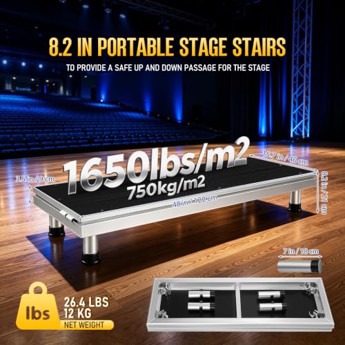 Image of Adjustable 8.2 inch Folding Stage Step Stair, Portable Aluminum Platform Riser