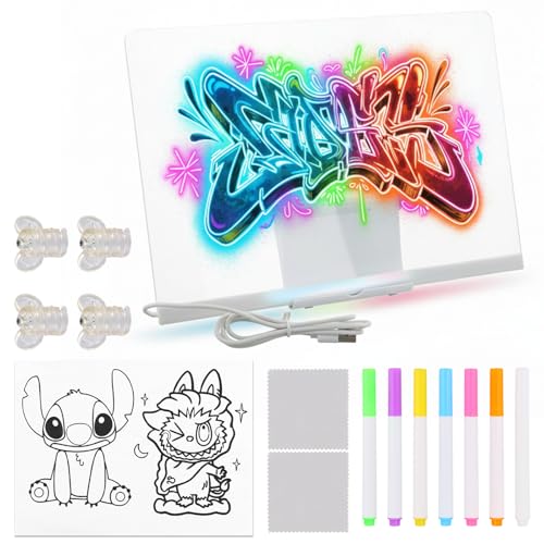 Pizarra LED para Niños, Tablero Acrílico Luminoso, 20x30cm Pizarra de Dibujo con Soporte, Regalo Creativo para Fiestas