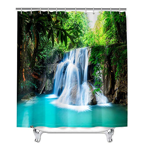 Meiju Wasserdicht Duschvorhang Staubdicht, 3D Landschaftsmalerei Duschvorhänge Waschbar Polyester Stoff Badvorhang mit 12 Duschvorhängeringen für Badewanne Bathroom (Wasserfall C,180x180cm) Cover