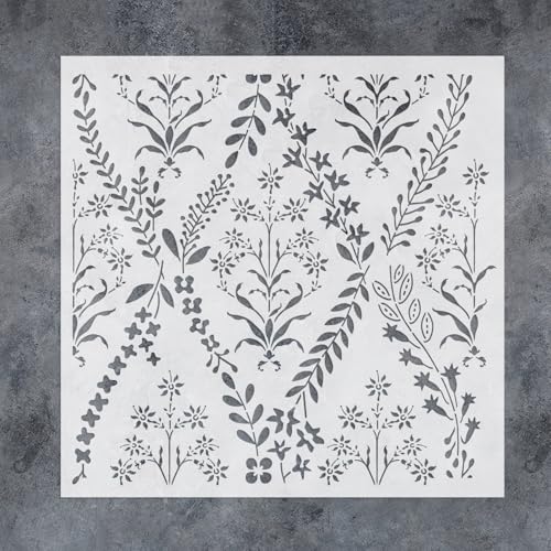 GSS Designs Flower Pattern Stencils 12x12Inch Reusable Large Floral Wall Stencils for Painting Pattern Stencils DIY Floral Wall Art
