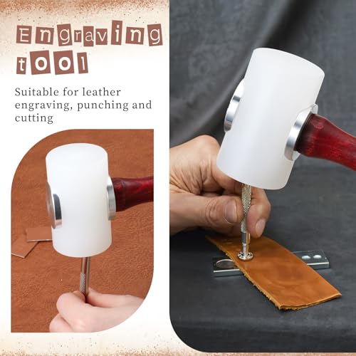 2 Pack Leather Carving Hammer, Nylon Wood Handle Leathercraft Mallet Leather Carving Mallet Hammer for DIY Stamping Sew Leather Cowhide Working Tools - Image 4