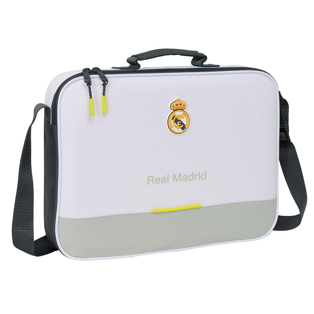 Cartera extraescolares Real Madrid equipación 25/26 para libros y material – Cartera extraescolares Real Madrid con asa para actividades y colegio