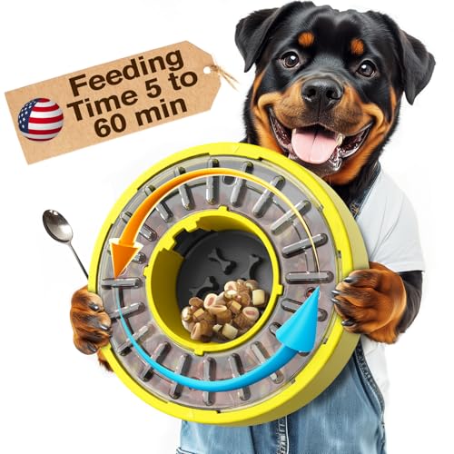 KADTC Dog Rotating Slow Bowl Puzzle Feeder Adjustable Feeding Time from 5 to 60 min Capacity 17.64 Ounce Puppy Mind Game Mental Feeding for Small/Medium/Large Dogs