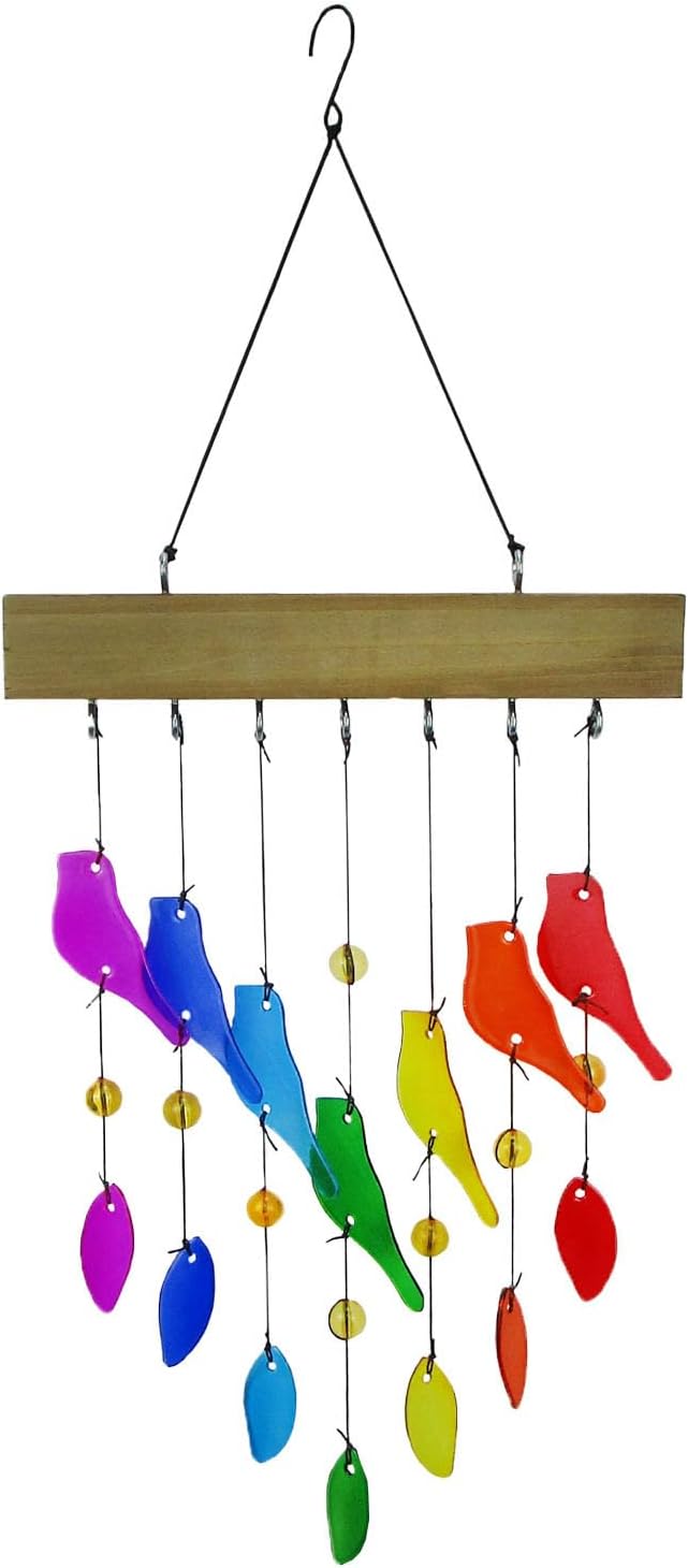 Handmade Stained Glass Leaf Wind Chimes - Indoor/Outdoor Hanging Decoration for Windows, Garden, Backyard