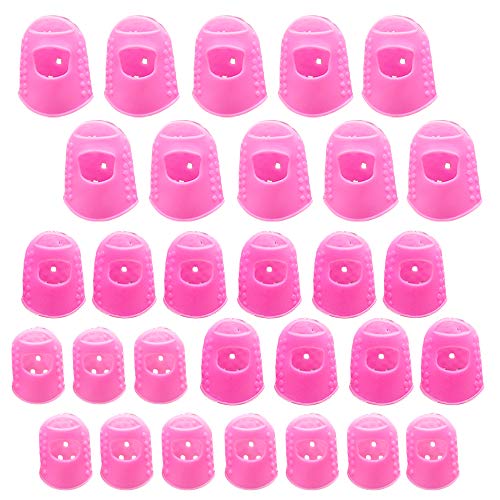 Hordion 30 Pcs 3 Sizes Guitar Finger Protector Silicone Guitar Finger Guards Fingertip Protection Covers Caps for Banjo Mandolin Ukulele Electric Guitar, Pink