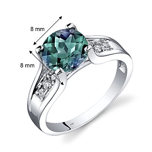 Peora Created Alexandrite And Genuine Diamond Cathedral Ring For Women In 14K White Gold, Color Changing 2.25 Carats Round Shape 8Mm, Comfort Fit, Size 9 #TOP2