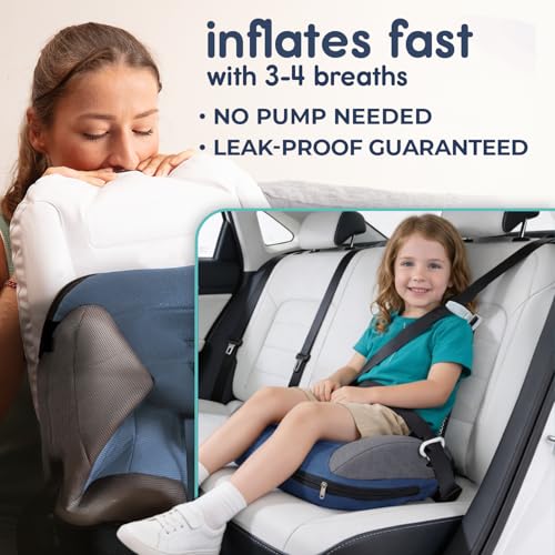 Image of Hiccapop UberBoost Inflatable Backless Booster Seat for Kids, Portable Travel Car Seat | Ocean Steel Blue