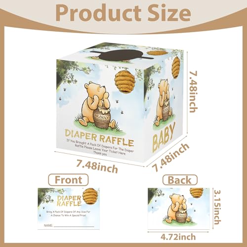 50Pcs Winnie Diaper Raffle Tickets with Box, Diaper Raffle Box Set for Baby Shower, the Pooh Baby Shower Invitations Diaper Raffle Cards, Winnie Baby Shower Decorations, Party Supplies Card Box, - Image 3