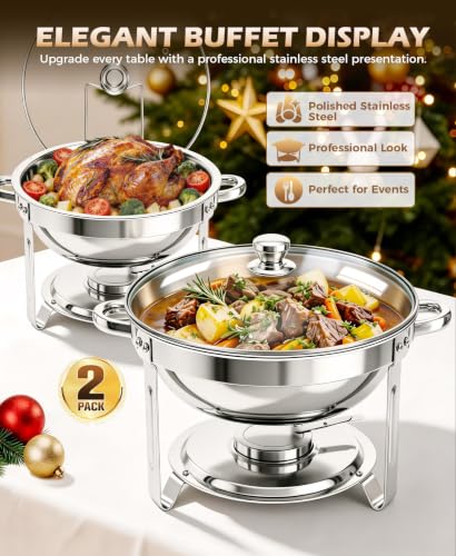 Chafing Dishes for Buffet, 2 Pack 5QT Round Stainless Steel Chafing Dish Set - image 7