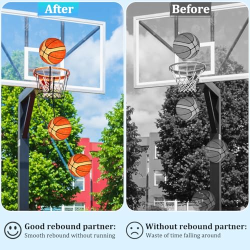 Basketball Return Attachment for Hoop Heavy Duty Basketball Rebounder with 6 Hooks, Basketball Accessories for Indoor and Outdoor, Basketball Hoop Rebounder for Solo Play and Practice, Metal, Black