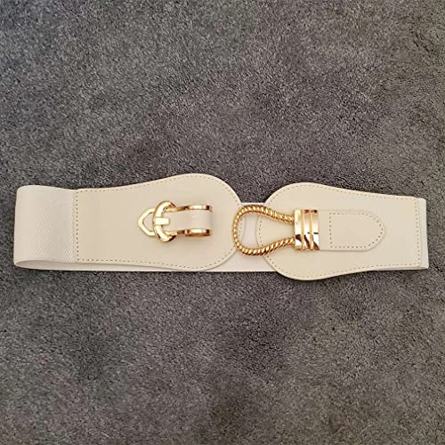 Beltox Fine Women Elastic Belt Waist Hip Stretched Wide Vintage Clothing Accessory For Lady(Stretch Range 36-49", White) #TOP2