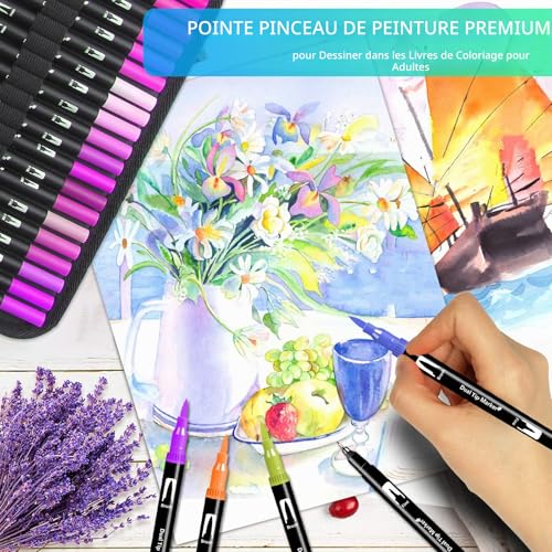 Efimeso 168 Couleurs Feutres Coloriage Adulte, Stylo Feutre Double Pointe Fine pour enfants,Feutre Pinceaux Aquarelle Marqueurs pour Artistes Dessin Croquis Calligraphie – vue 6