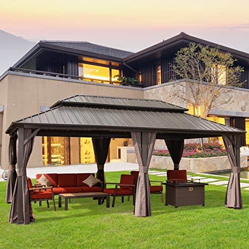 Domi Outdoor Living 12’ X 20’ Hardtop Gazebo Canopy With Netting & Curtains, Outdoor Aluminum Gazebo With Galvanized Steel Double Roof For Patio Lawn And Garden, Gray #TOP1
