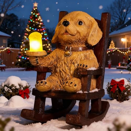 IVCOOLE Solar Dog Garden Statues Outdoor Garden Dog Decor with