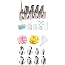 Kasmoire 11 Pcs Piping Bags And Tips,Ping Bags Couplers,Frosting Bags Ties Set & 8 Pcs Flower Piping Tips For Baking Decoration