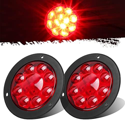 Partsam 2PCS 4" Red Stop Turn Tail Brake Truck Trailer Light Flange Mount 12 Diodes Utility