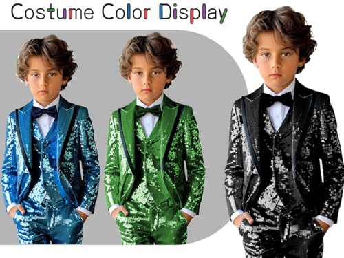 Formal Boys Suit Set Sparkling Sequin Boys' Wedding Outfit Communion Suits Adjustable Waist for Toddler Teenage Boy4