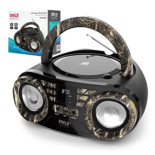Portable CD Player Bluetooth Boombox Speaker - AM/FM Stereo Radio & Audio Sound, Supports CD-R-RW/MP3/WMA, USB, AUX, Headphone, LED Display, AC/Battery Powered, Real Tree - Pyle PHCD59.5