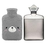 samply 湯たんぽ ゆたんぽ お湯 注水式 容量1.8L かわいい カバー付 エコ 省エネ 防寒グッズ 冷え対策 ギフト(クマ グレー 1.8L)