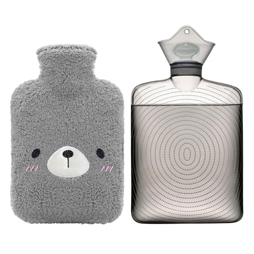 samply 湯たんぽ ゆたんぽ お湯 注水式 容量1.8L かわいい カバー付 エコ 省エネ 防寒グッズ 冷え対策 ギフト(クマ グレー 1.8L)
