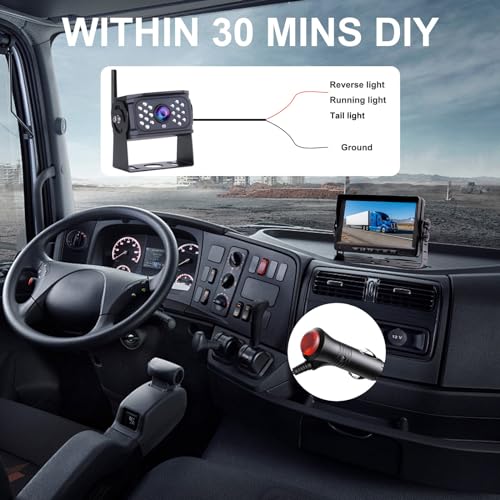 B-Qtech Wireless RV Backup Camera Digital Signal 7'' Plug and Play: Pre-Wired for Furrion System Rear View Camera HD 1080P Night Vision Waterproof Reverse Cam Monitor for Trailer Camper Van