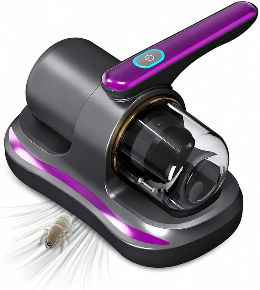 Aspirador de Pó Antiácaro Portátil com Luz UV, Sucção Potente e Função Esterilizadora, Ideal para Colchão, Sofá, Travesseiros e Estofados, Limpeza Profunda de Poeira e Pelos