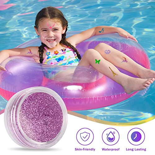 AIDUCHO Kit de tatuagens com glitter 56 cores à prova d'água e tatuagem temporária com glitter para