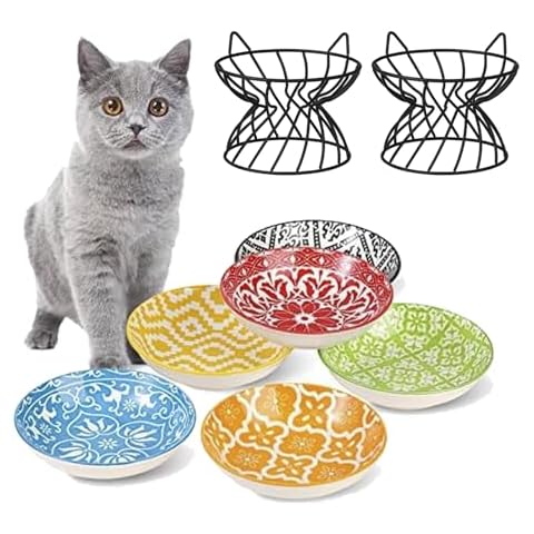 AHX Bundle - Raised Cat Bowl Set Include 6 Colorful Cat Feeding Bowls and 2 Metal Iron Stands Cover