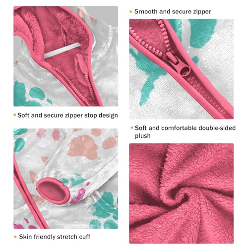 OTVEE Pink Blue Dog Paw Print Kids Hoodie Jacket Fall Spring Full Zip Warm Outwear Coat3