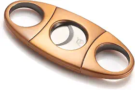 ALASKA BEAR - Cortador de charutos bronze antigo de aço inoxidável guilhotina lâmina de corte duplo em bolsa de presente preta