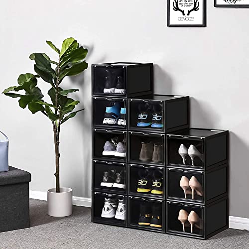 Aoteng Star Black Storage Shoes Box Womens Mens Shoe Storage Display Box Plastic Foldable Stackable Shoe Container Clear Closet Shelf Shoe Organizer-6 Pack #TOP3