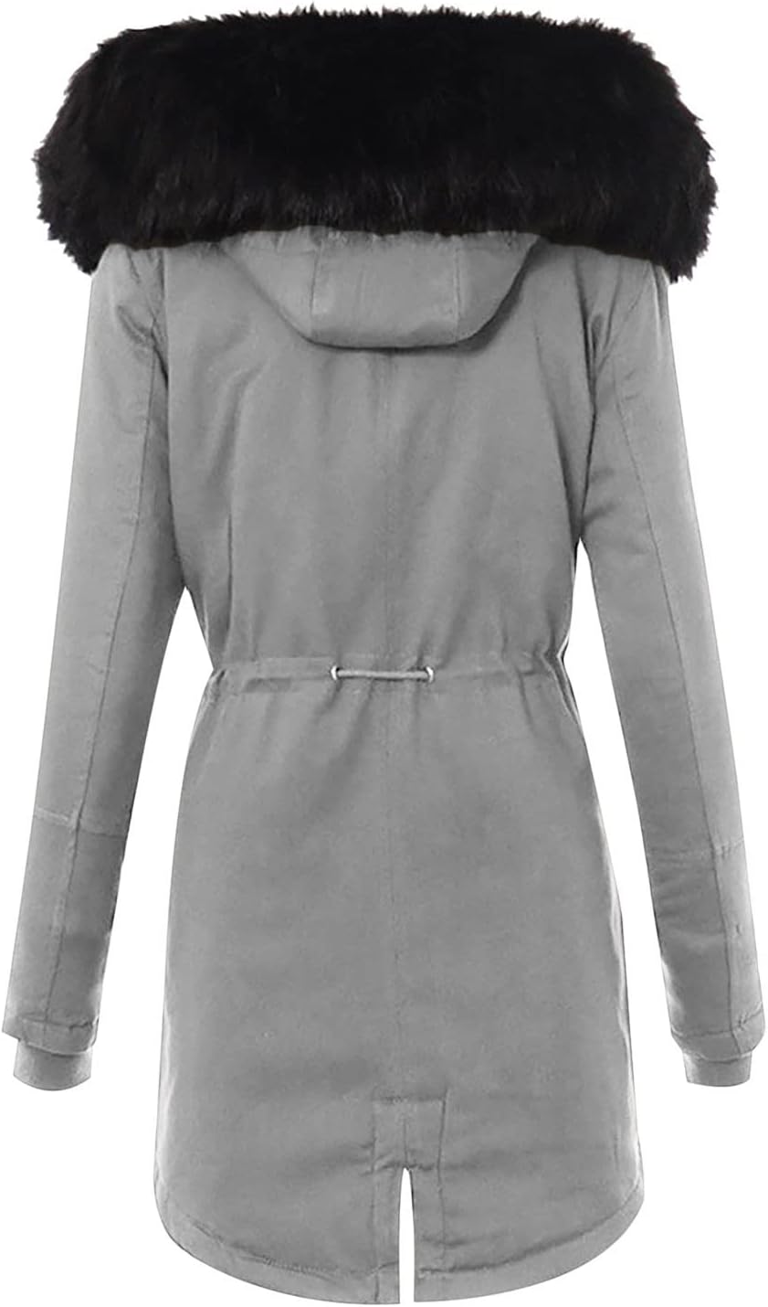tuduoms Women's Winter Sherpa Lined Parka Thicken Hooded Military Anorak Jacket Cotton Trench Coats Outwear Warm Windbreaker
